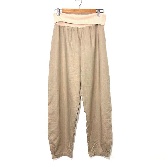 LUXMII Linen Rolled Waist Barrel Pant - Oatmeal L - Picture 1 of 6